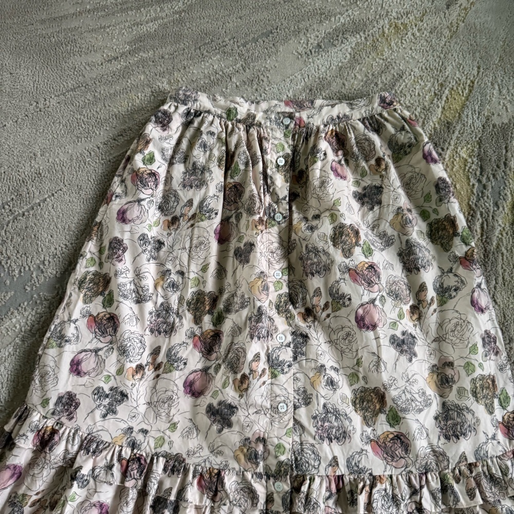 Meadows midi skirt button front organic cotton floral cottage pleated ruffle 8 - Picture 7 of 10